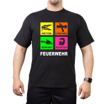T-Shirt black, FEUERWEHR - Retten-Löschen-Bergen-Schützen, neon