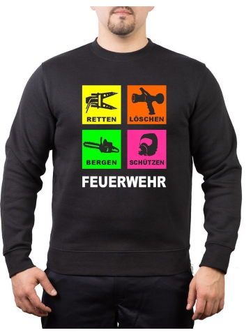 Sweat black, FEUERWEHR - Retten-Löschen-Bergen-Schützen, neon