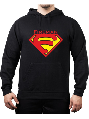 Hoodie negro, "Fireman" anstatt Superman (rojo/neonamarillo)