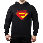 Hoodie negro, "Fireman" anstatt Superman (rojo/neonamarillo)