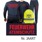 Sweat-Vestimenta para correr azul marino, FEUERWEHR ATEMSCHUTZ en rojo con Aufbewahrungsrucksack