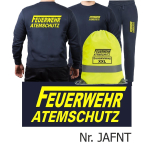 Sweat-Jogging suit navy, FEUERWEHR ATEMSCHUTZ long "F" neonyellow with Aufbewahrungsrucksack