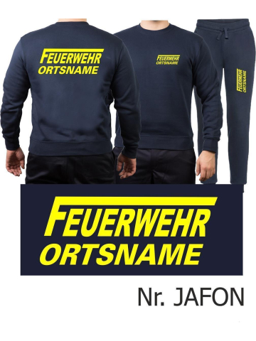 Sweat-Jogging suit navy, FEUERWEHR place-name with long "F" neonyellow