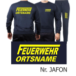 Sweat-Jogging suit navy, FEUERWEHR place-name with long "F" neonyellow