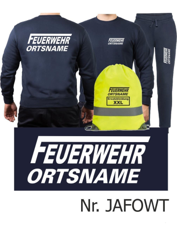 Sweat-Tenue de jogging marin, FEUERWEHR nom de lieu avec longue "F" dans blanc + Rucksack