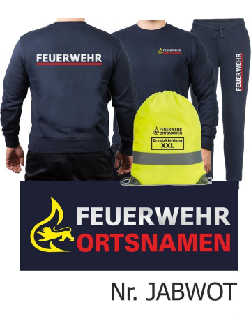 Sweat-Vestimenta para correr azul marino, BaWü Stauferlöwe con ponga su nombre, FW plata con rojo banda + Rucksack