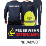 Sweat-Vestimenta para correr azul marino, BaWü Stauferlöwe con ponga su nombre, FW plata con rojo banda + Rucksack