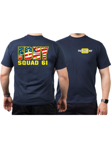 T-Shirt azul marino, New York City Fire Dept. Squad 61, flag