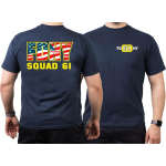 T-Shirt blu navy, New York City Fire Dept. Squad 61, flag