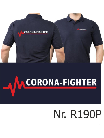 Polo navy, CORONA FIGHTER mit roter EKG-Linie