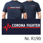 T-Shirt navy, CORONA FIGHTER mit roter EKG-Linie