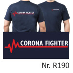 T-Shirt navy, CORONA FIGHTER mit roter EKG-Linie S