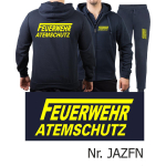 Hooded jacket-Jogging suit navy, FEUERWEHR ATEMSCHUTZ with long "F" neonyellow