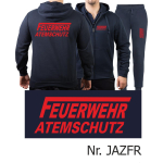 Hooded jacket-Jogging suit navy, FEUERWEHR ATEMSCHUTZ with long "F" red