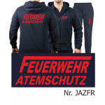 Kapuzenjacke-Jogginganzug navy, FEUERWEHR ATEMSCHUTZ langes "F" rot