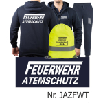 Hooded jacket-Jogging suit navy, FEUERWEHR ATEMSCHUTZ with long "F" in white with Aufbewahrungsrucksack