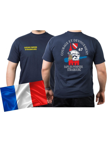 T-Shirt marin, Sapeurs Pompiers Strasbourg - Courage et Devouement - Département 67