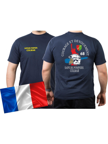 T-Shirt marin, Sapeurs Pompiers Colmar - Courage et Devouement - Département 68