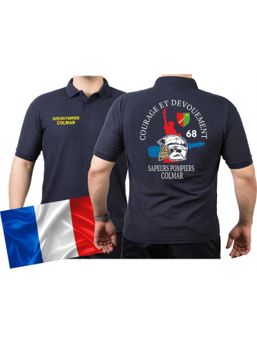 Polo blu navy, Sapeurs Pompiers Colmar - Courage Et Devouement, Département Haut-Rhnel 68