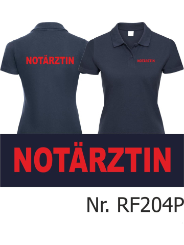 Women Polo navy, emergency doctor, font: red