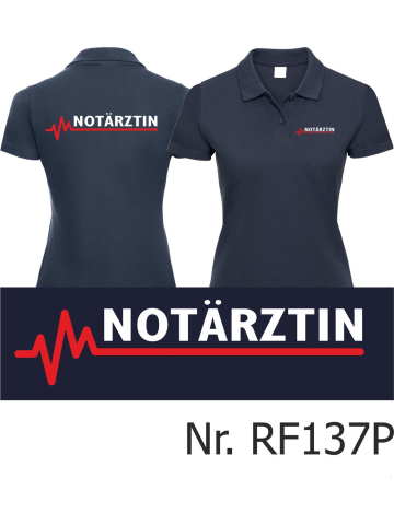Women Polo navy, emergency doctor with red EKG-line