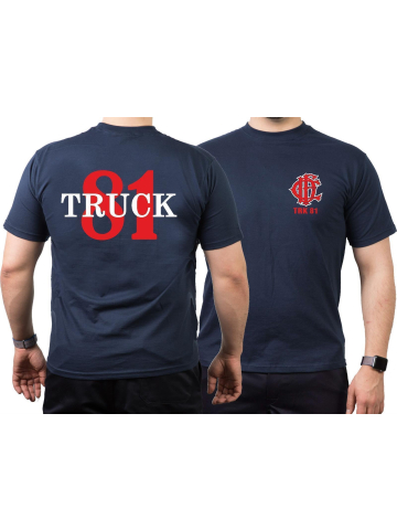 CHICAGO FIRE Dept. Truck 81, red, old emblem, navy T-Shirt