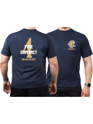 CHICAGO FIRE Dept. Fire District 4, gold, old emblem, navy T-Shirt