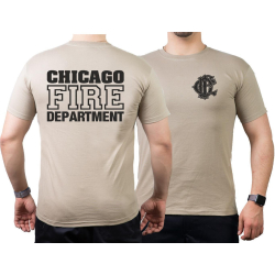CHICAGO FIRE Dept. old emblem on front, sand T-Shirt