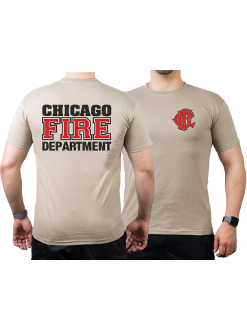 CHICAGO FIRE Dept. negro/red, old emblem, sand T-Shirt