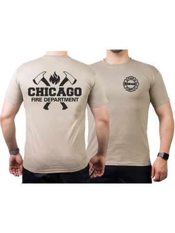CHICAGO FIRE Dept. axes and flames black, sand T-Shirt