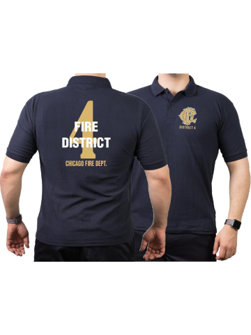 CHICAGO FIRE Dept. Fire District 4, gold, old emblem, marin Polo