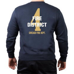 CHICAGO FIRE Dept. Fire District 4, gold, old emblem, azul marino Sweat