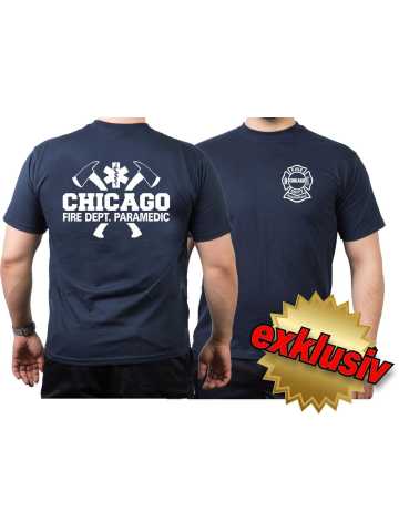 CHICAGO FIRE Dept. axes and Star of Life PARAMEDIC, marin T-Shirt