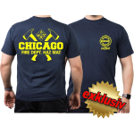 CHICAGO FIRE Dept. axes and hazard diamond HAZ MAT neonyellow, navy T-Shirt