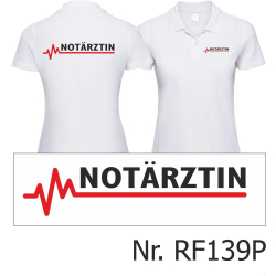 Women Polo white, emergency doctor (black) with red EKG-line