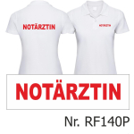 Women Polo white, emergency doctor, font red