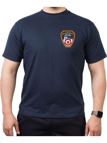 New York City Fire Dept. Emblem on front, azul marino T-Shirt