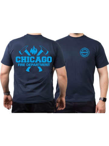 CHICAGO FIRE Dept. axes and flames blue, azul marino T-Shirt