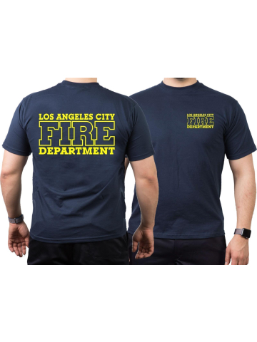 T-Shirt blu navy, Los Angeles City Fire Department, neon yellow