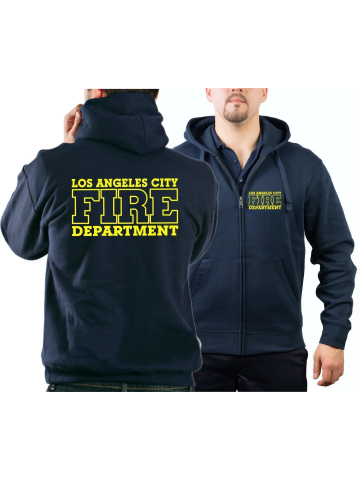 Chaqueta con capucha azul marino, Los Angeles City Fire Department, neon yellow