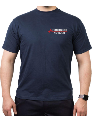 T-Shirt navy, FEUERWEHR - emergency doctor with red EKG-line (auf Brust)