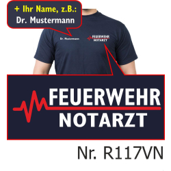 T-Shirt blu navy, FEUERWEHR - medico di emergenza con...