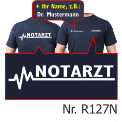 T-Shirt navy, emergency doctor with white EKG-line...
