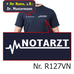 T-Shirt marin, docteur urgentiste avec blanc EKG-ligne...