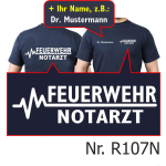 T-Shirt azul marino, FEUERWEHR - Doctor de emergencias (beidseitig) con nombres