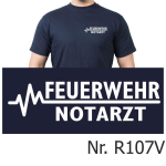 T-Shirt blu navy, FEUERWEHR - medico di emergenza (auf Brust)