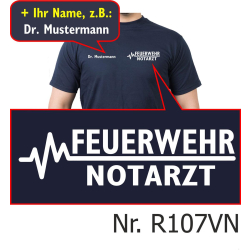 T-Shirt blu navy, FEUERWEHR - medico di emergenza (auf...