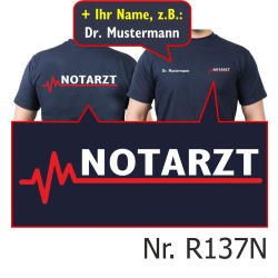 T-Shirt navy, emergency doctor with red EKG-line...