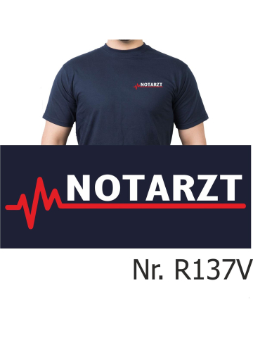 T-Shirt navy, NOTARZT mit roter EKG-Linie (auf Brust)