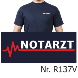 T-Shirt navy, NOTARZT mit roter EKG-Linie (auf Brust)